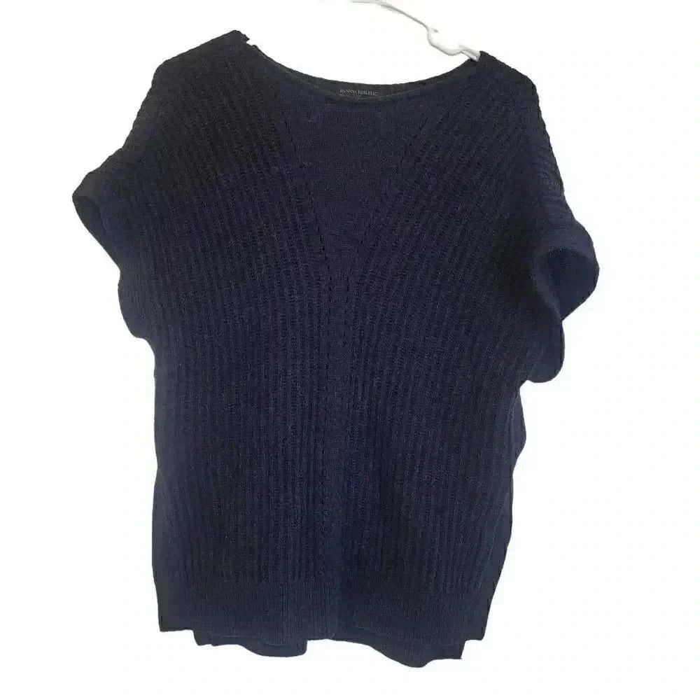 Banana Republic Women's Navy Cotton/Nylon Side Snap Sweeter - Picture 2 of 12